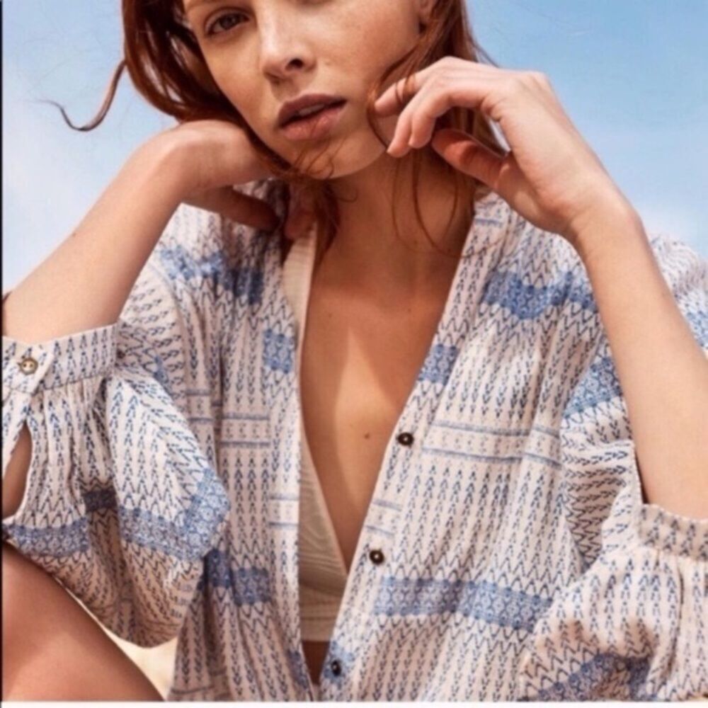 Anthropologie Maeve Boho Cotton Shirt Dress Oversized Small Long Tunic